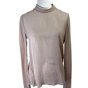 Hanii Y 100% Silk | Blush Mock Neck Blouse Top | Long Sleeve | Size 40 NWT
